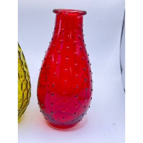 Glass Bud Vases 6" Tall Set Of 2 Yellow & Red Textured Decorative Tabletop Piec - Picture 8 of 8